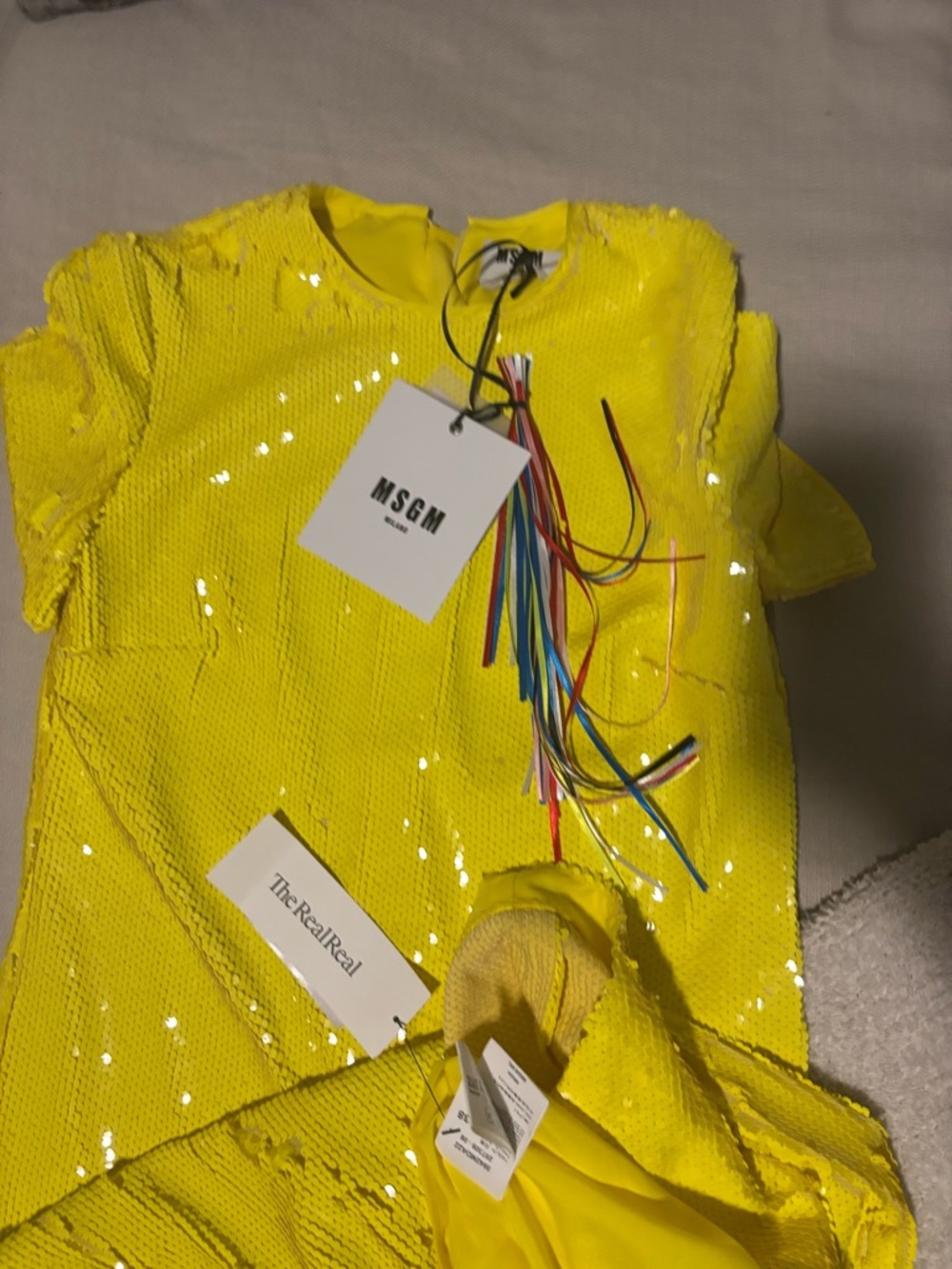 MSGM Bright Yellow Sequin Short-Sleeve Maxi Dress